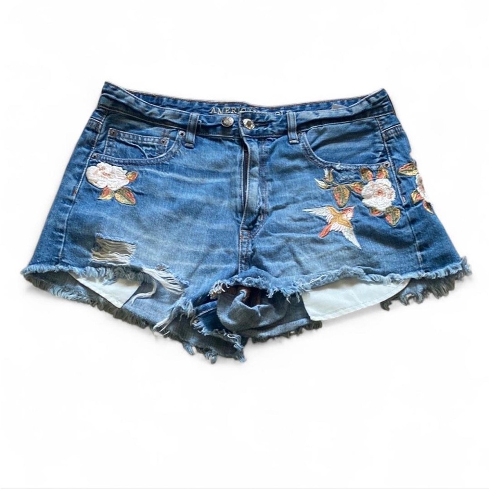 AE Embroidered Detail Denim Shorts